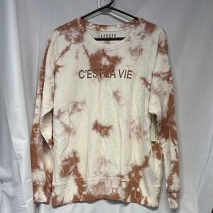 Anthropology LACAUSA Brown and Cream Tie-Dye ribbed trim crewneck sweatshirt